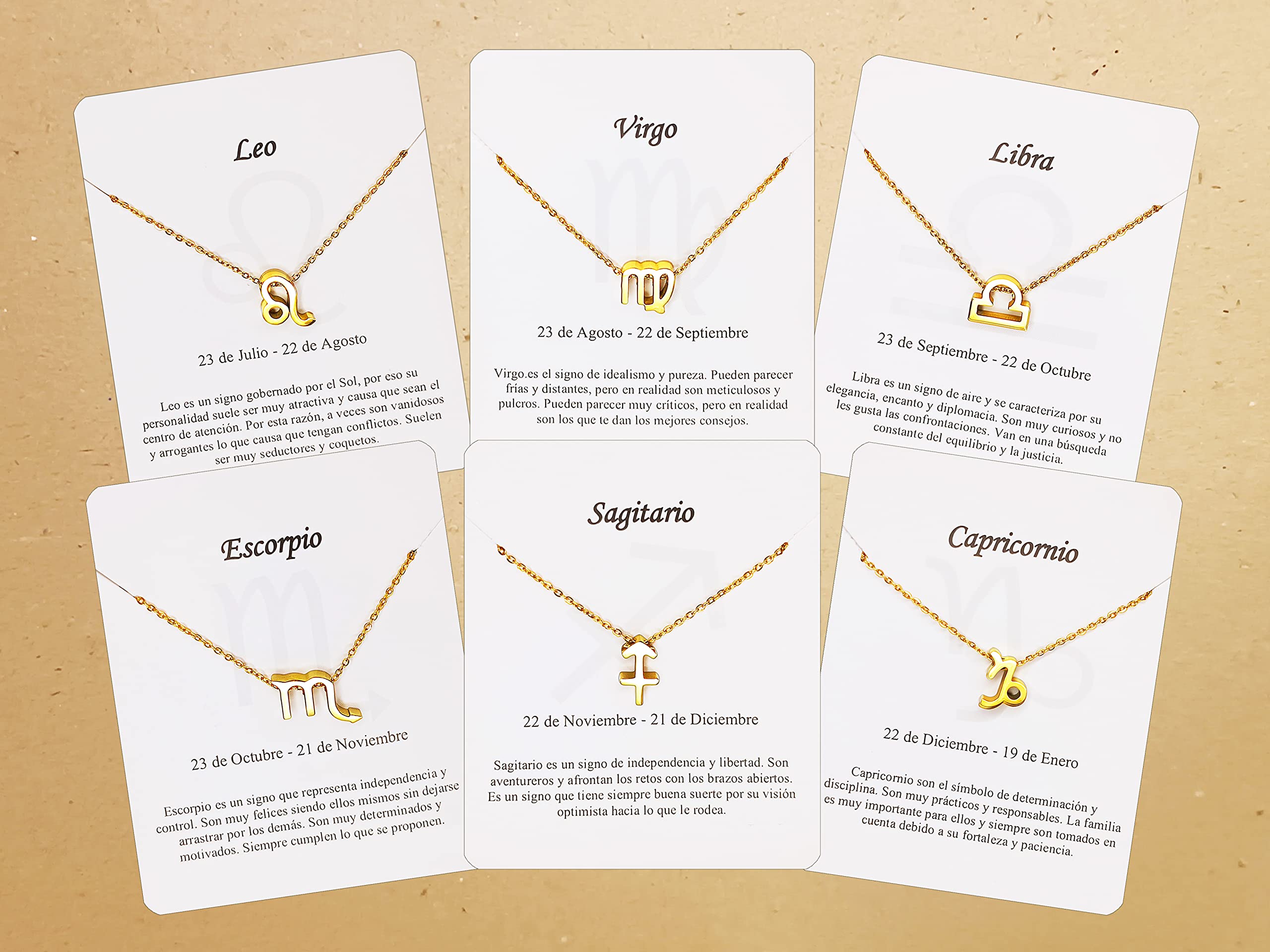Collar Signo Zodiaco Escorpio Acero Inoxidable Dorado en hermosa Tarjeta Significado Signo Zodiacal Regalo Cumpleaños