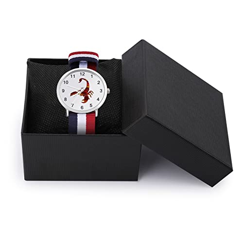 Reloj de pulsera unisex con signo del zodiaco de Escorpio rojo, ajustable, de nailon, estilo informal, de cara grande, fácil de leer