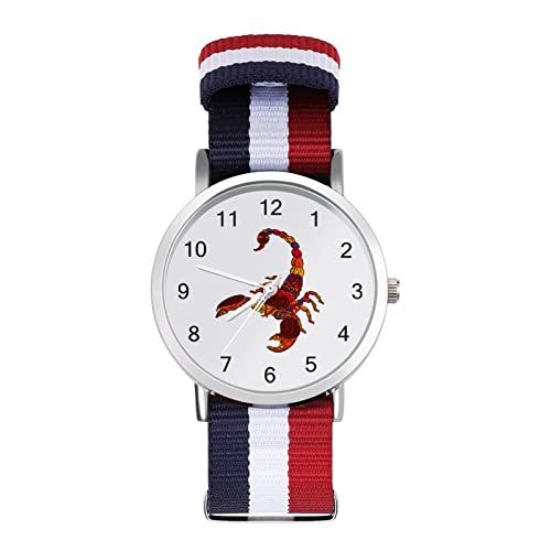 Reloj de pulsera unisex con signo del zodiaco de Escorpio rojo, ajustable, de nailon, estilo informal, de cara grande, fácil de leer