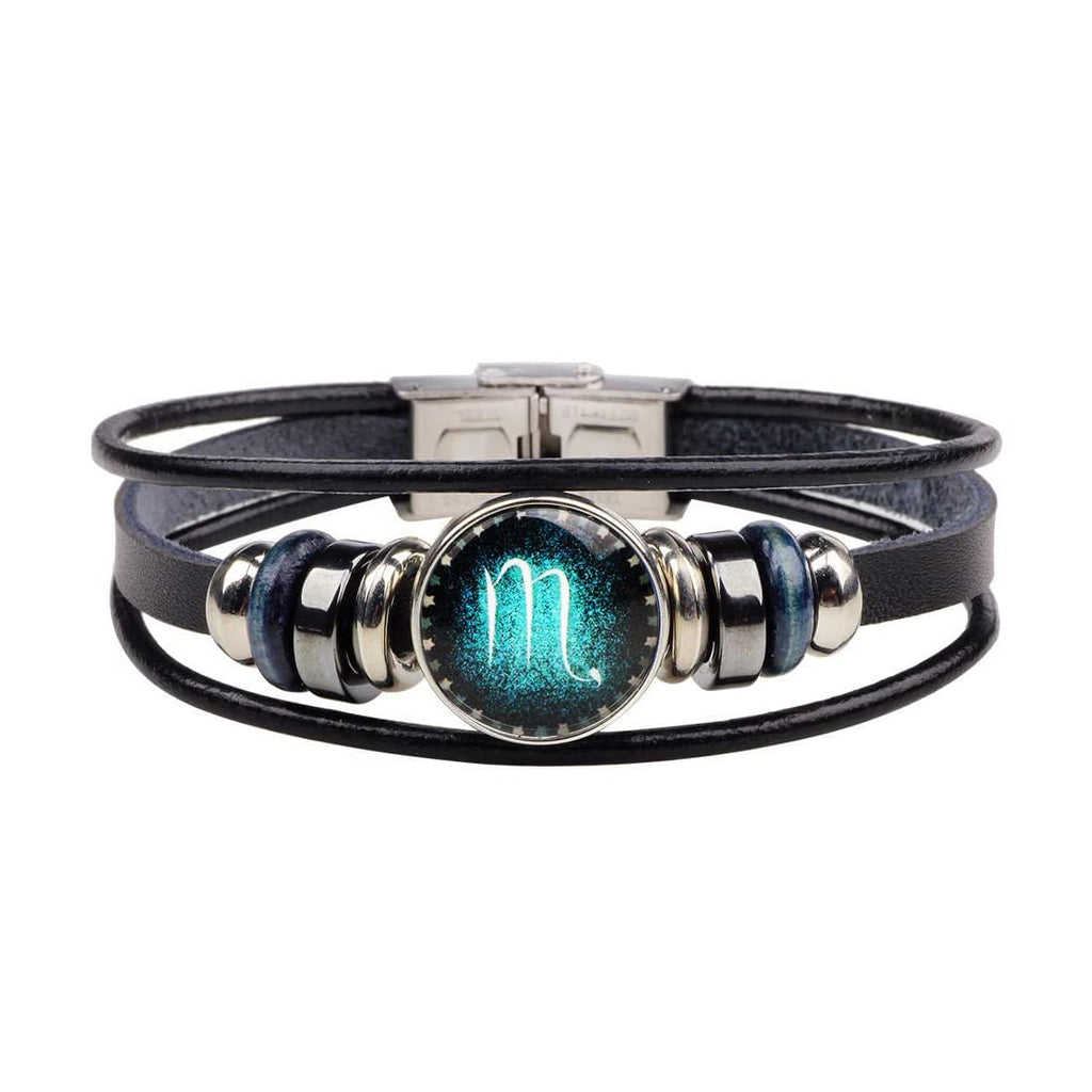 Wedity Retro Layered 12 Constellation Pulsera Pareja Estudiante Pulsera de cuero Constelación Accesorios de mano para mujeres y hombres (Escorpio)