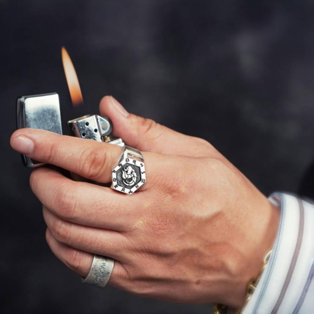 ForFox Anillo de escorpión Signo del Zodiaco horoscópo de Plata de Ley 925 Anillo de constelación joyería de astrología para Hombre y Mujer Abierto Ajustable