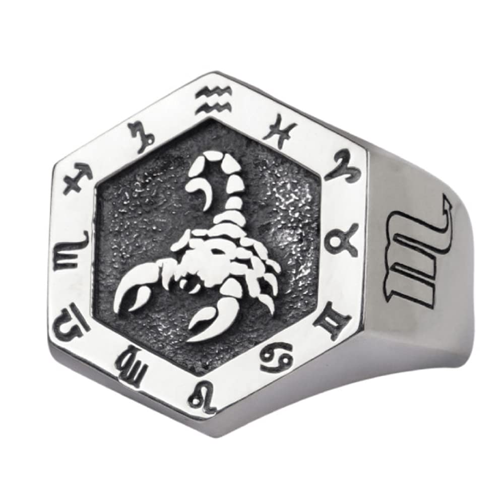 ForFox Anillo de escorpión Signo del Zodiaco horoscópo de Plata de Ley 925 Anillo de constelación joyería de astrología para Hombre y Mujer Abierto Ajustable