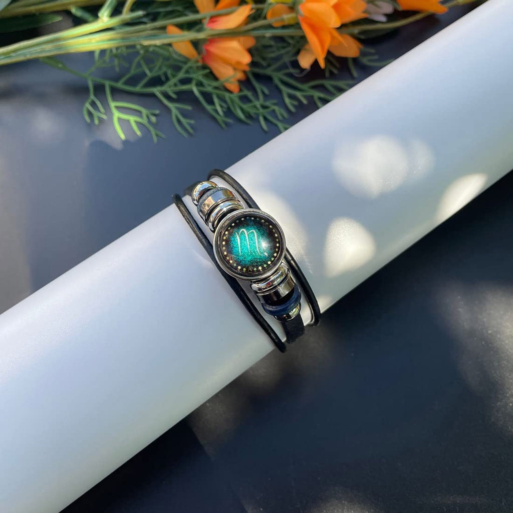 Wedity Retro Layered 12 Constellation Pulsera Pareja Estudiante Pulsera de cuero Constelación Accesorios de mano para mujeres y hombres (Escorpio)