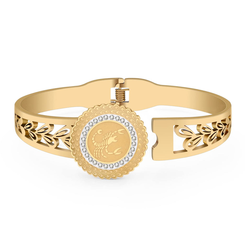 LONYOO 12 Constelación Pulseras de Acero Inoxidable del Zodiaco Pulsera Brazalete Regalos de Cumpleaños para Mujer Niñas Bestie Encantos Pulseras (Escorpio Dorado)