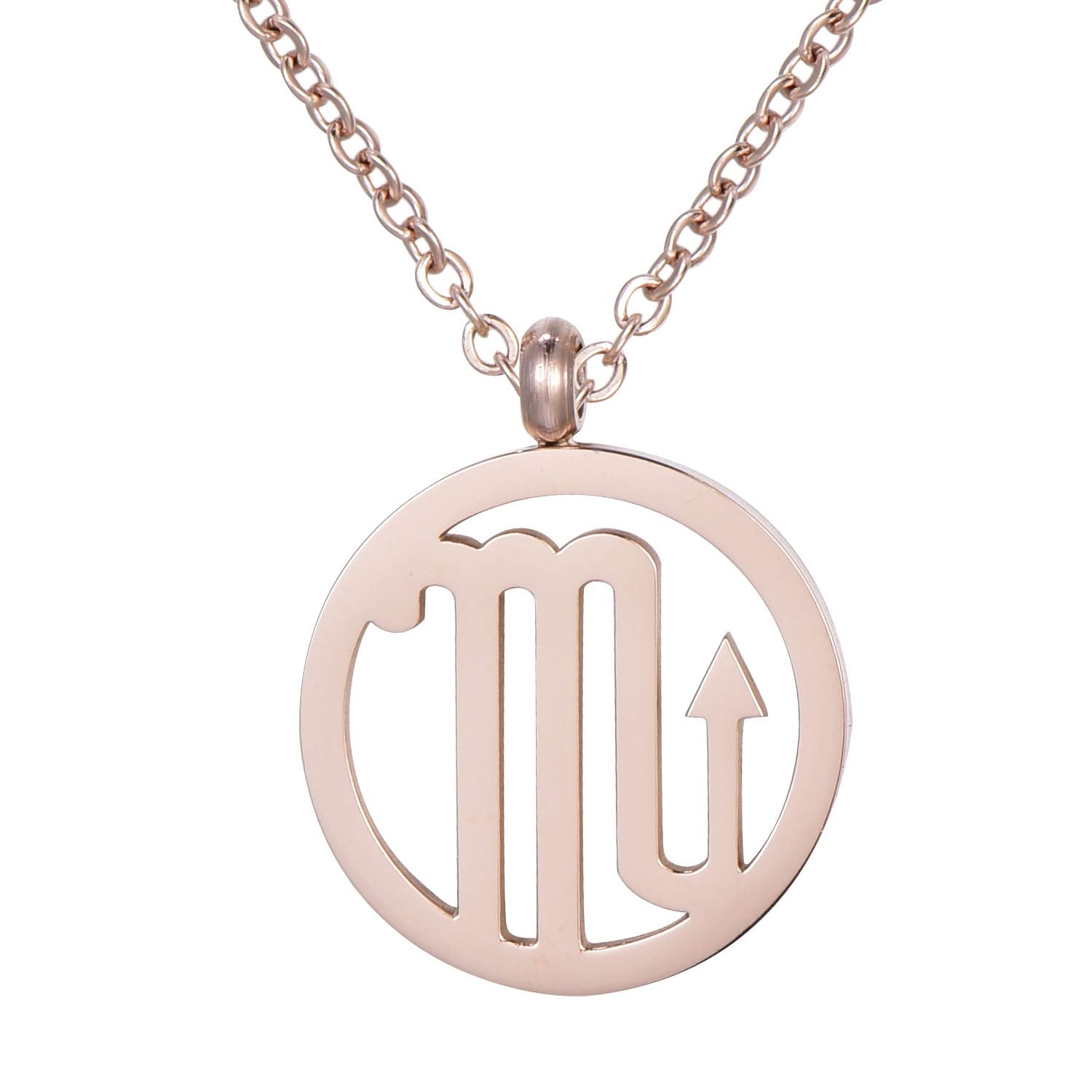 Collar Acero Inoxidable marca Morella de Oro Rosa con - Signo del Zodiaco Escorpio en Bolsa de Terciopelo