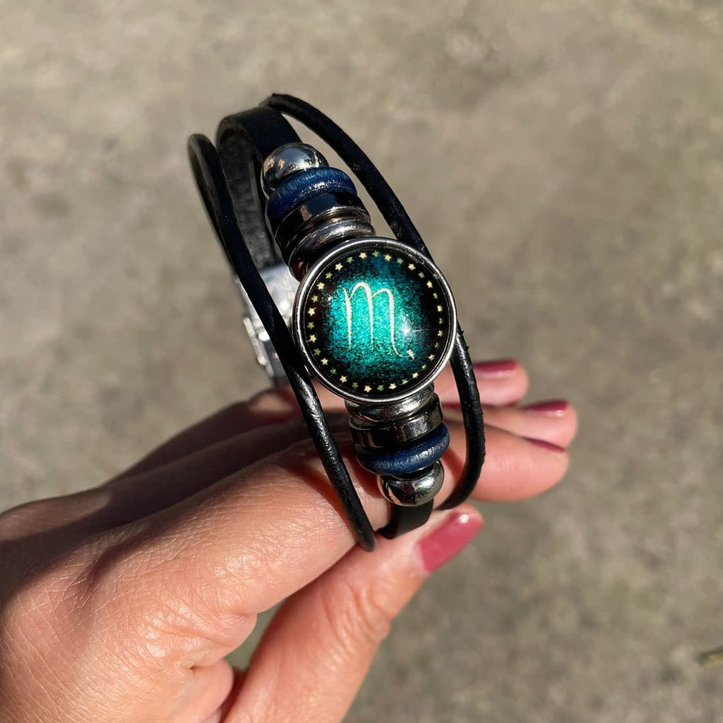 Wedity Retro Layered 12 Constellation Pulsera Pareja Estudiante Pulsera de cuero Constelación Accesorios de mano para mujeres y hombres (Escorpio)