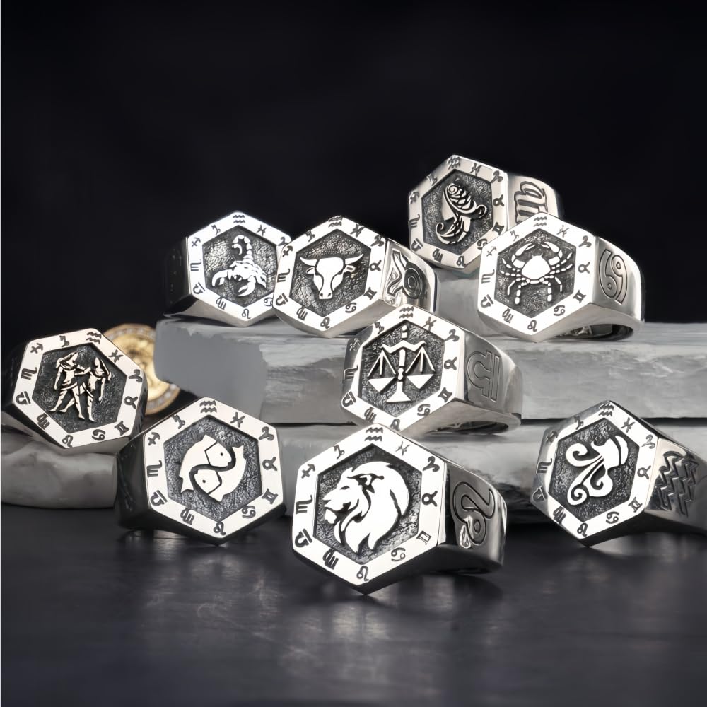 ForFox Anillo de escorpión Signo del Zodiaco horoscópo de Plata de Ley 925 Anillo de constelación joyería de astrología para Hombre y Mujer Abierto Ajustable