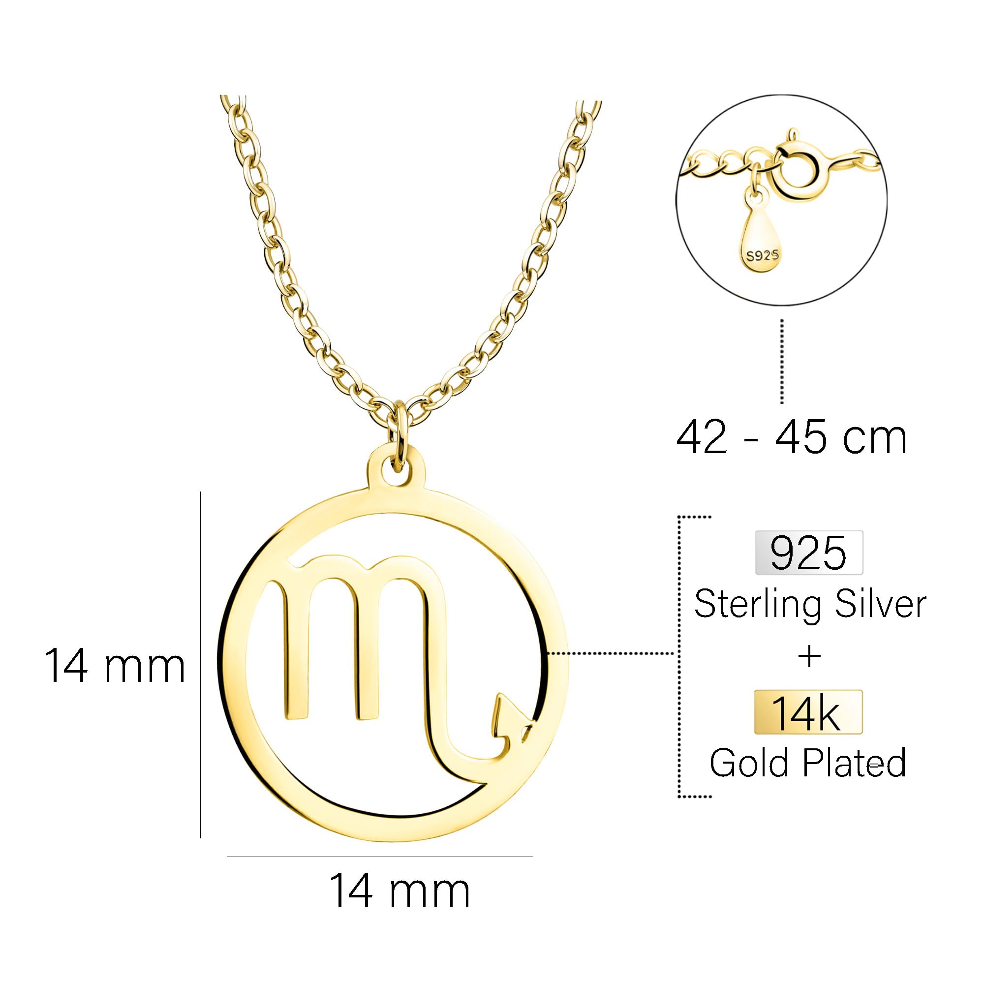 Collar marca Sofia Milani -  para Mujeres en Plata de Ley 925 - Chapado en Oro - Signo de Escorpio