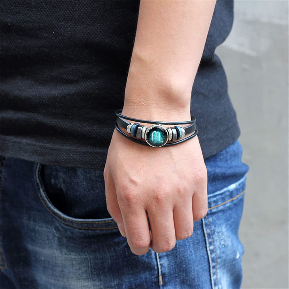 Wedity Retro Layered 12 Constellation Pulsera Pareja Estudiante Pulsera de cuero Constelación Accesorios de mano para mujeres y hombres (Escorpio)