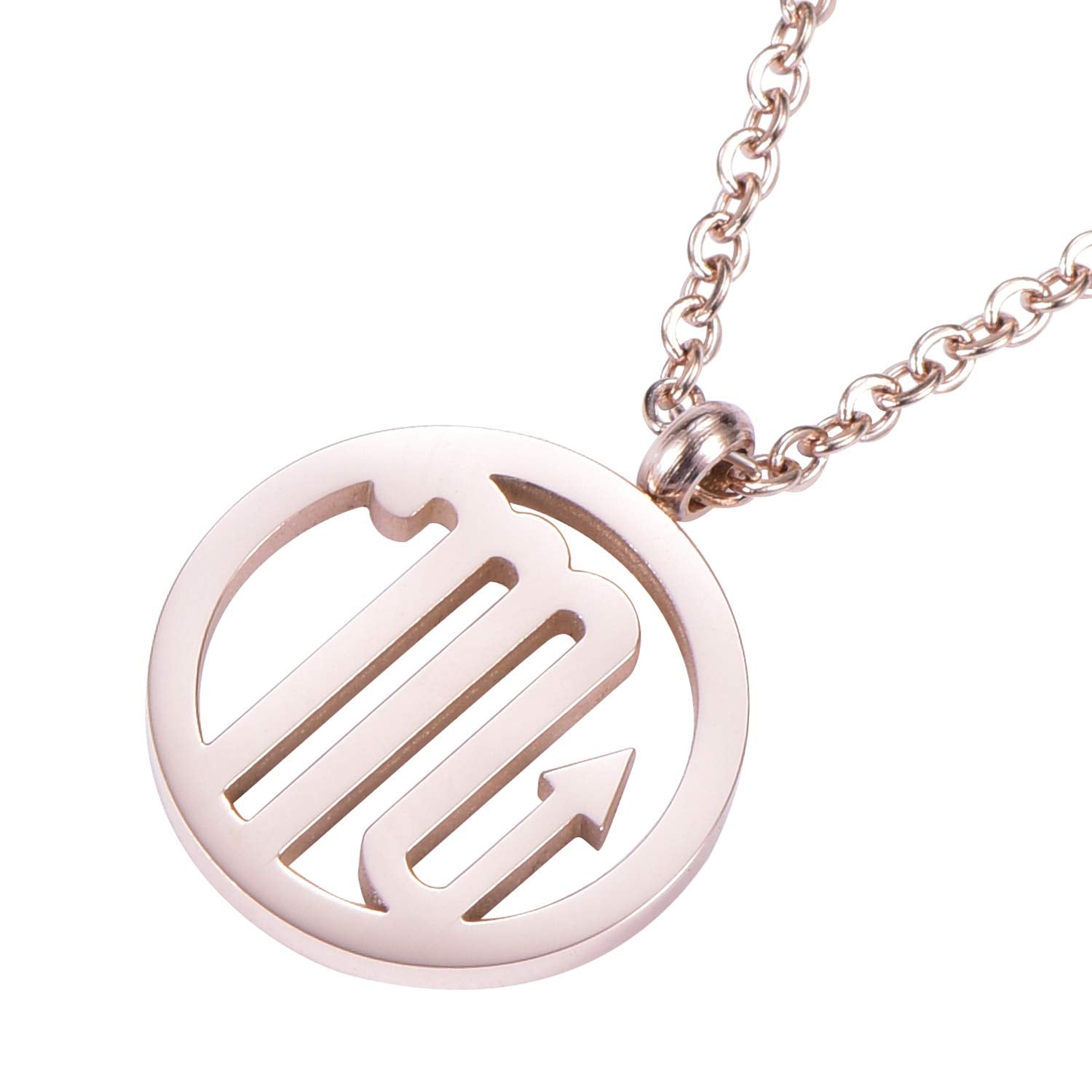 Collar Acero Inoxidable marca Morella de Oro Rosa con - Signo del Zodiaco Escorpio en Bolsa de Terciopelo