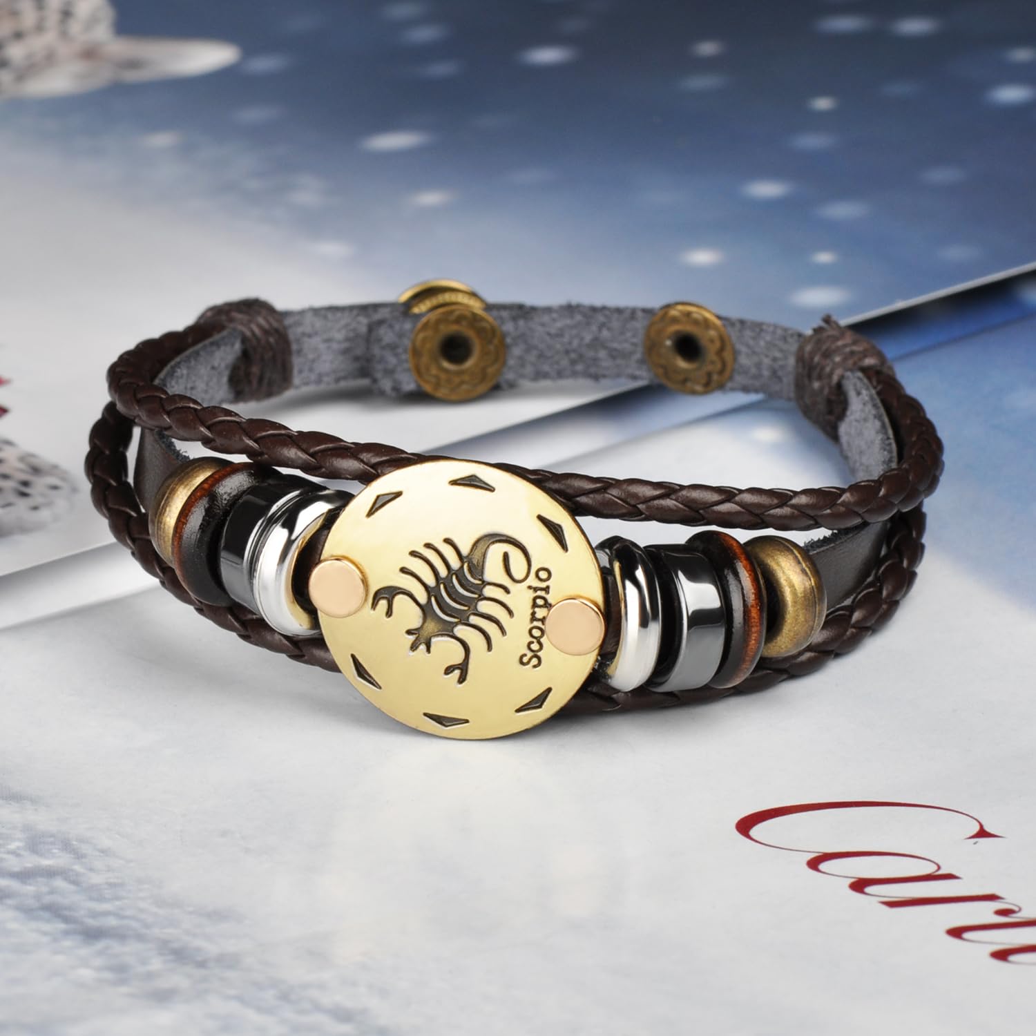 Unendlich U Juego de Pulseras Hombre de Cuero Pulsera 12 Constelaciones Pulsera Trenzada Piel Multi Layer Negro Pulseras, 12 Horóscopo Escorpio