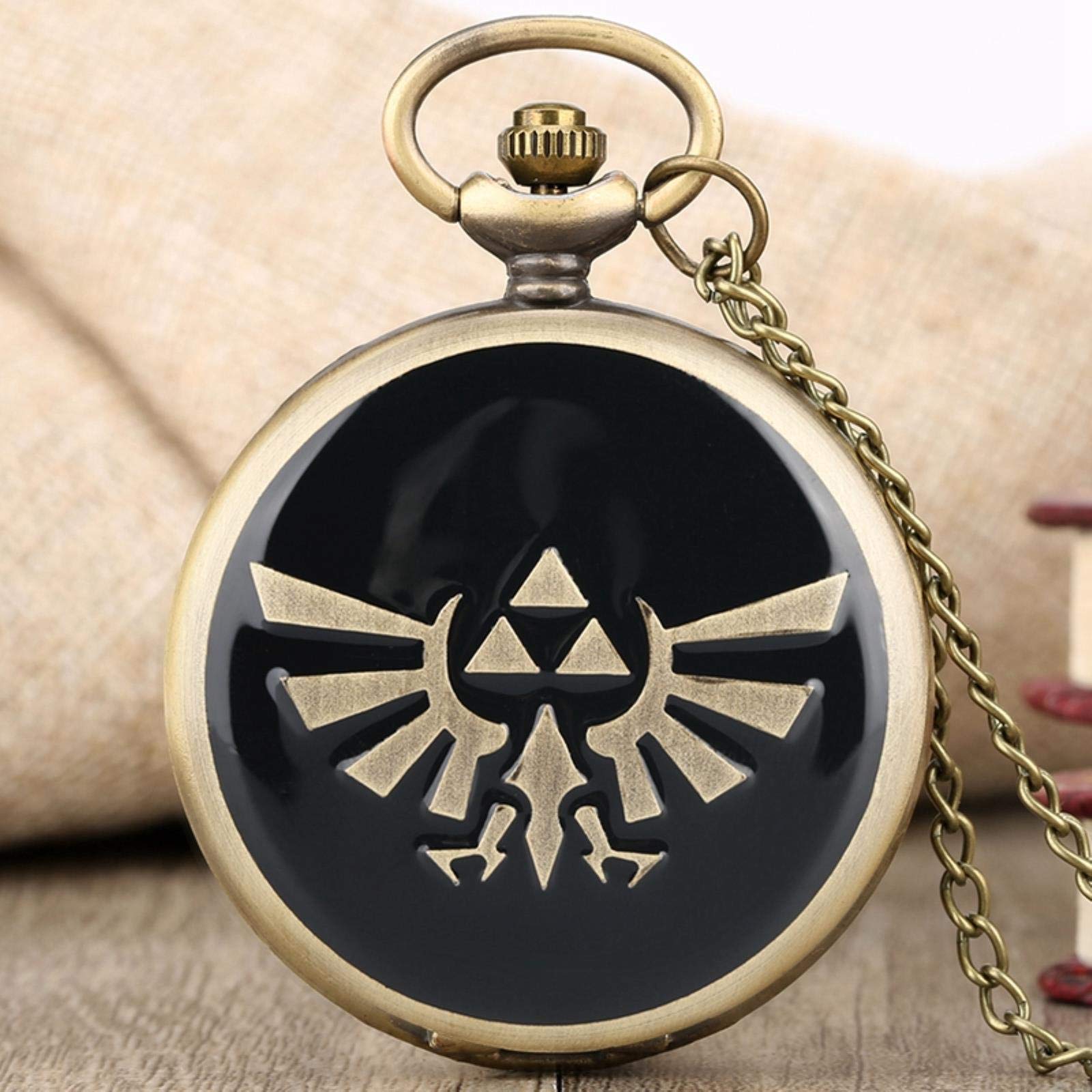 HUIBBGO Reloj de Bolsillo Retro de Cuarzo con temática de la Leyenda de Zelda, Colgante con patrón de araña escorpión, Reloj de Cadena de Bronce Retro