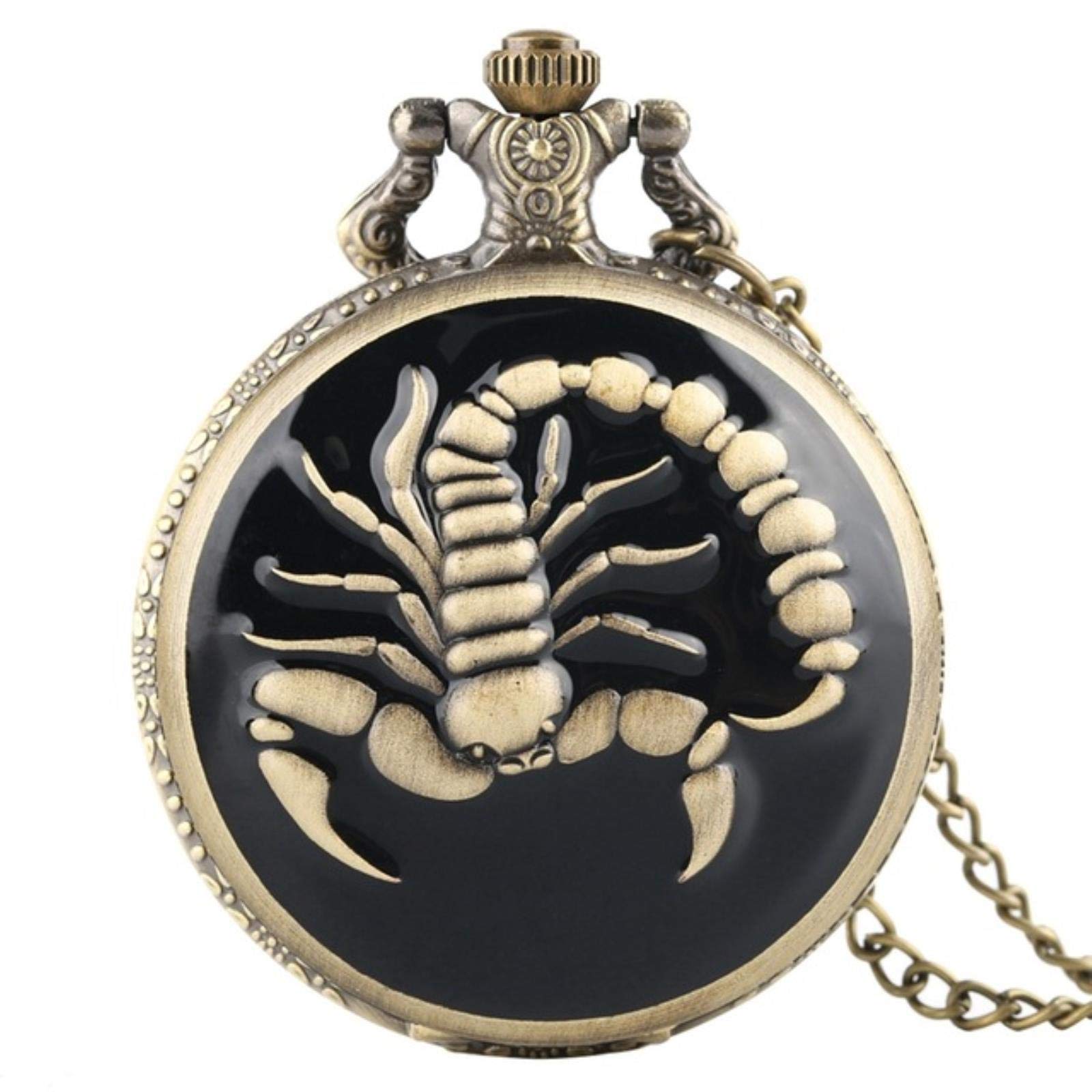 HUIBBGO Reloj de Bolsillo Retro de Cuarzo con temática de la Leyenda de Zelda, Colgante con patrón de araña escorpión, Reloj de Cadena de Bronce Retro
