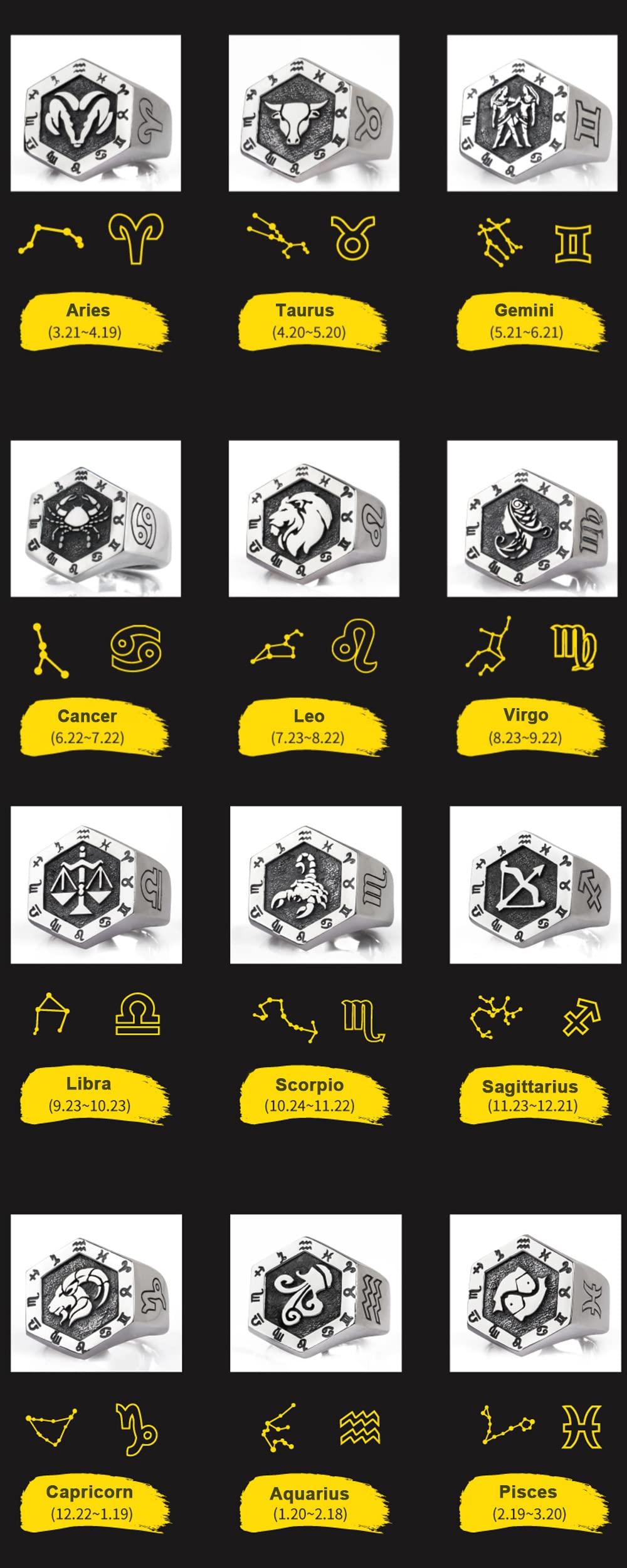 ForFox Anillo de escorpión Signo del Zodiaco horoscópo de Plata de Ley 925 Anillo de constelación joyería de astrología para Hombre y Mujer Abierto Ajustable