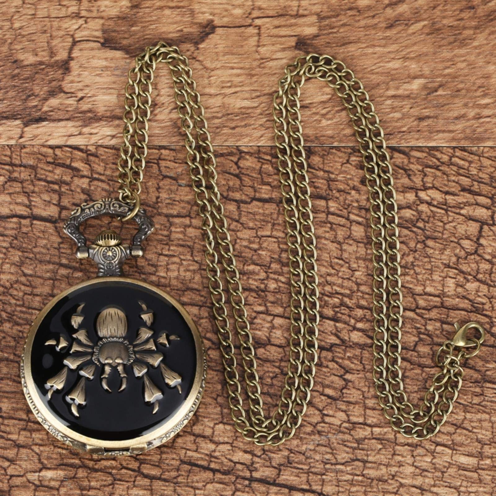 HUIBBGO Reloj de Bolsillo Retro de Cuarzo con temática de la Leyenda de Zelda, Colgante con patrón de araña escorpión, Reloj de Cadena de Bronce Retro