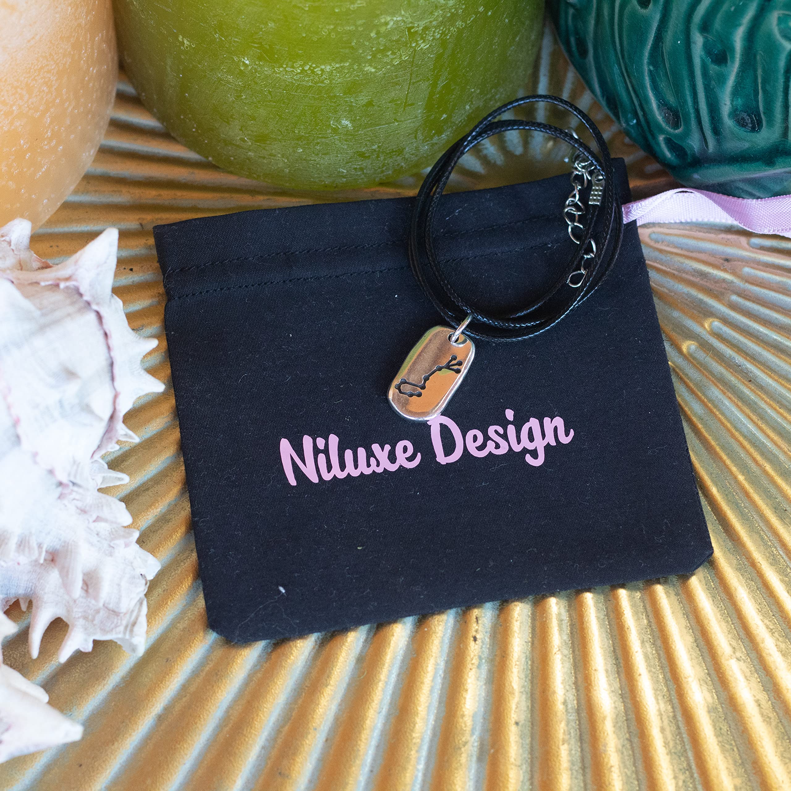 Colgante marca NILUXE DESIGN Horóscopo Signo del Zodiaco Escorpio - Collar de Zamak Bañado en Plata para Hombre y Mujer con Cordón Encerado Negro